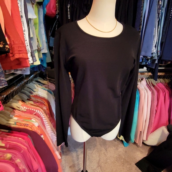 ANN TAYLOR ♡ Sweet Vintage Black Ribbed Adjustable Snaps Long Sleeve Bodysuit M - Picture 3 of 17